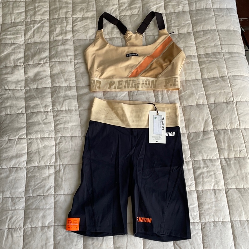 P.E. Nation Comeback sports bra + Backswing shorts set size small -used